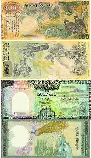 alte Ceylon Geldscheine 100 und 1000 Rupie